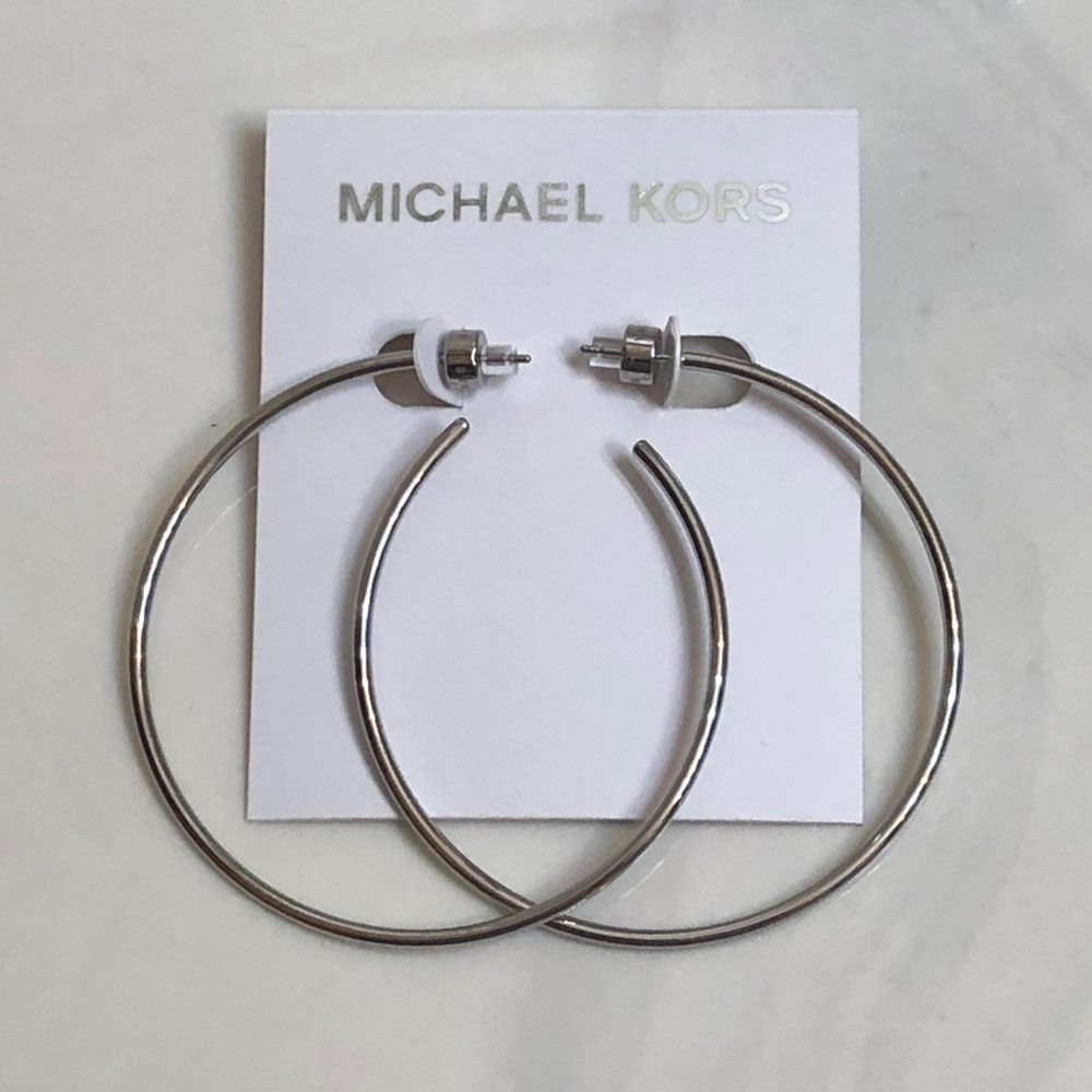 Michael Kors Polished Silver Tone Stainless Steel Hoop Earrings NWT